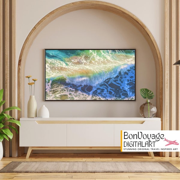 Breaking Wave Curl Ocean Surf Tropical Beach, Holiday Home Decor, Digital Painting from Photography, Original Art, Seaside Swell Vacation