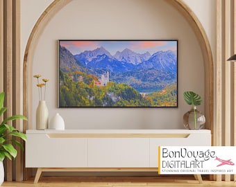 Neuschwanstein Castle Painting, Bavaria Germany Travel Art (Digital Download)