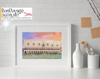 Venice Sunset Digital Painting, Palazzo Ducale Art Print (Digital Download)