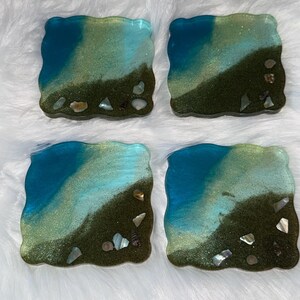 Posavasos de resina hechos a mano: decoración playera con conchas reales