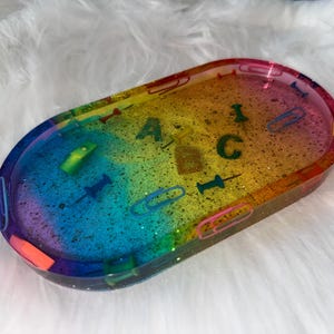 Rainbow Resin Trinket Dish: Teacher Decor, Jewelry Holder, ROYGBIV