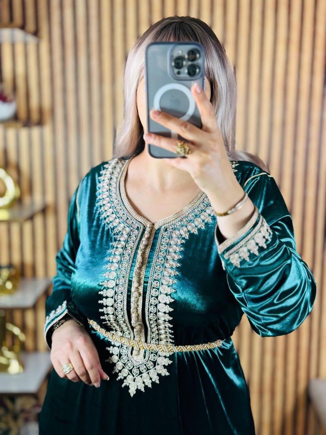 Emerald Green Velvet Caftan With Gold Embroidery. - Etsy