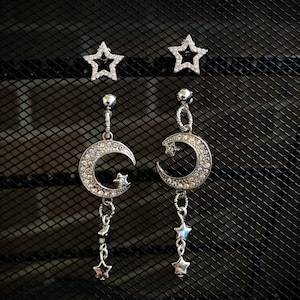 Moon and Stars Silver 2 Pairs of Earrings as a Set (or separate if you want!)