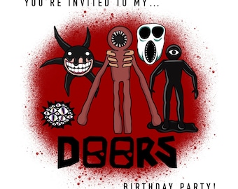 Doors Roblox Birthday Invitation, digital party invitation, made to order personalised Doors Roblox invitations for birthdays PDF