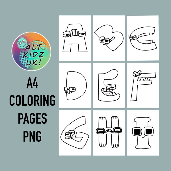 Alphabet Lore characters coloring bundle PNG digital download images for printing colouring page, 26 alphabet lore coloring pages