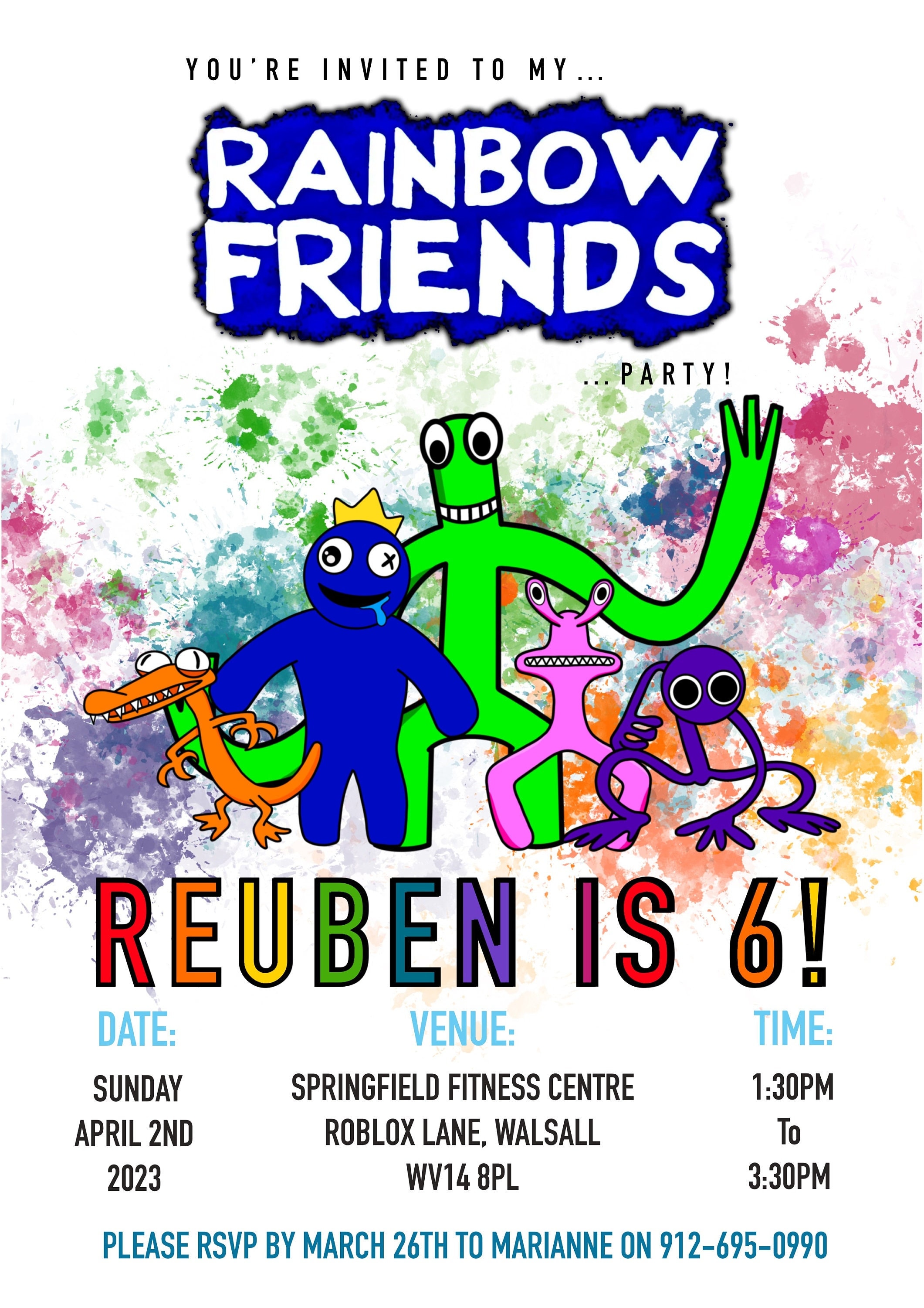 Roblox Rainbow Friends Birthday Invitation, FREE Backside