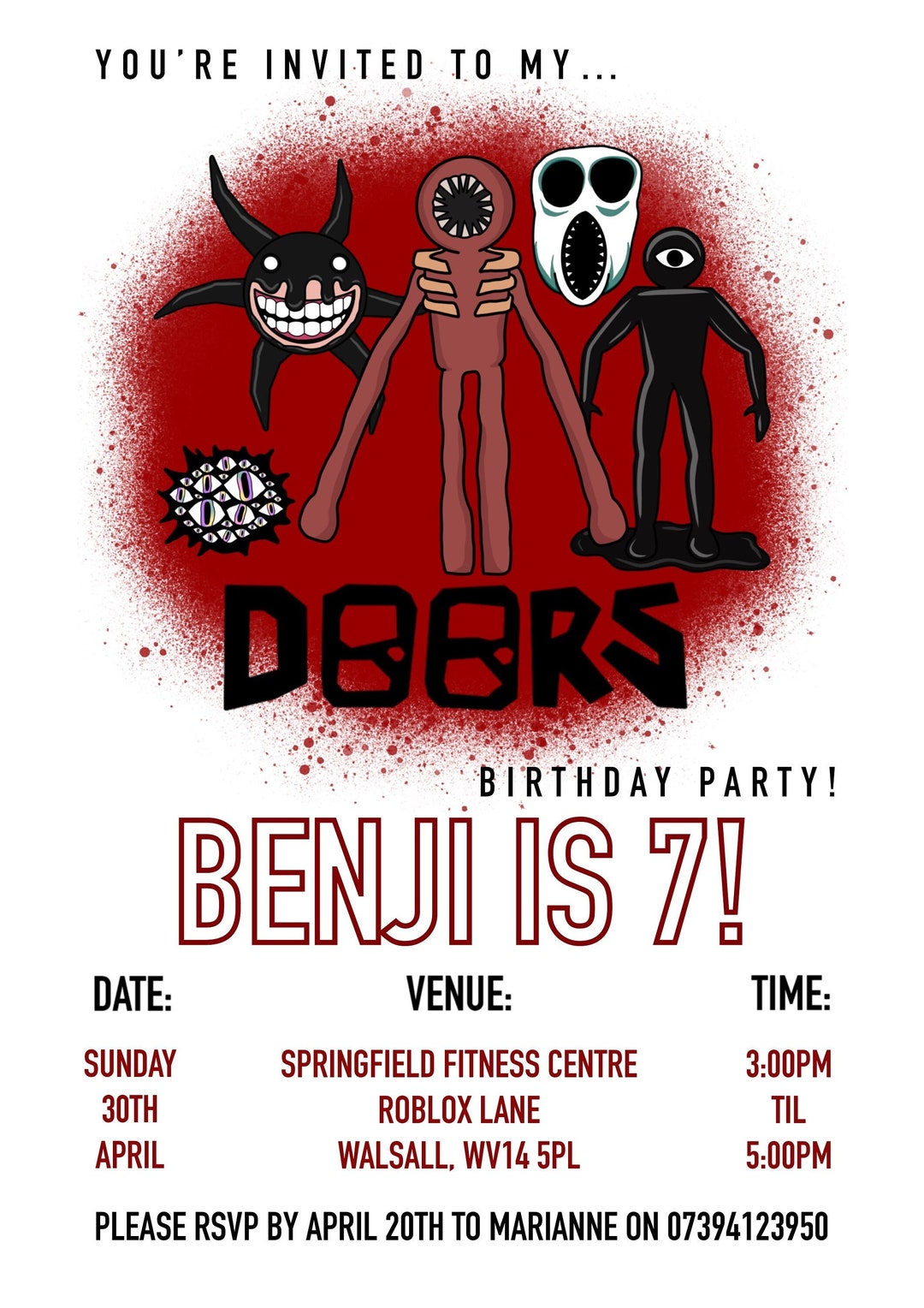 Doors Roblox Birthday Invitation Digital Party Invitation Etsy