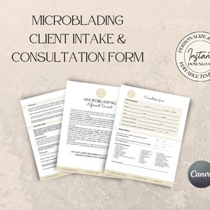 Editable Microblading Consultation Forms, Customisable Microblading Client Intake Forms, Semi Permanent Make Up, Aftercare Instructions