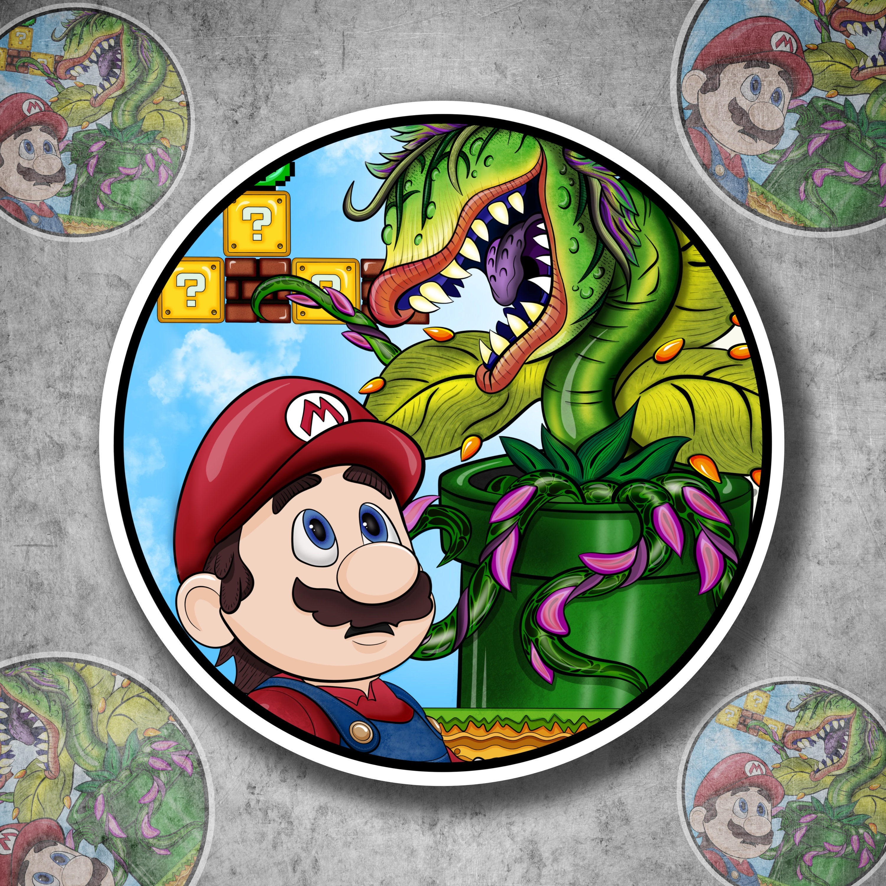 Iconic Video Game Hero vs. Carnivorous Green Menace Sticker - Waterproof  Vinyl Sticker