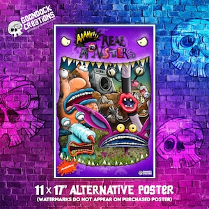 Colorful 90s cartoon art print featuring three iconic monsters, printed on premium photo luster paper.