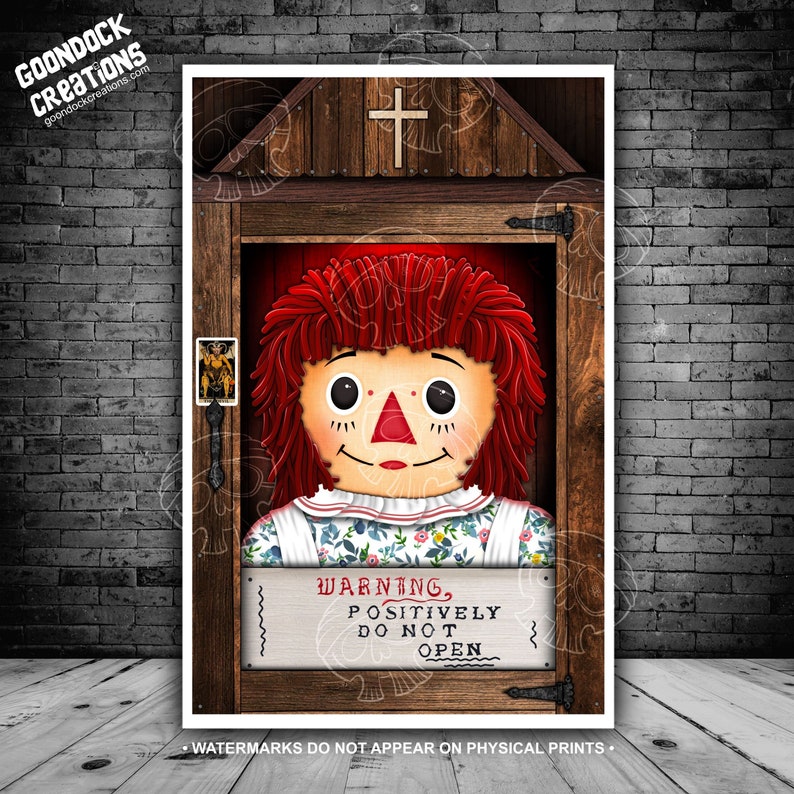 11x17 alternative movie poster of the Haunted Annabelle Doll from the Conjuring House, printed on premium photo luster paper.