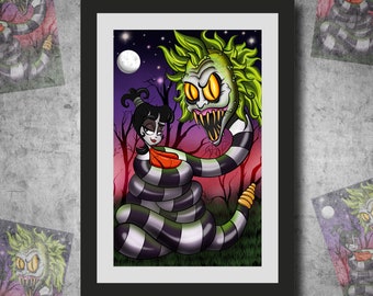 Beetlesnake and Gothic Girl Cartoon Print Various Sizes