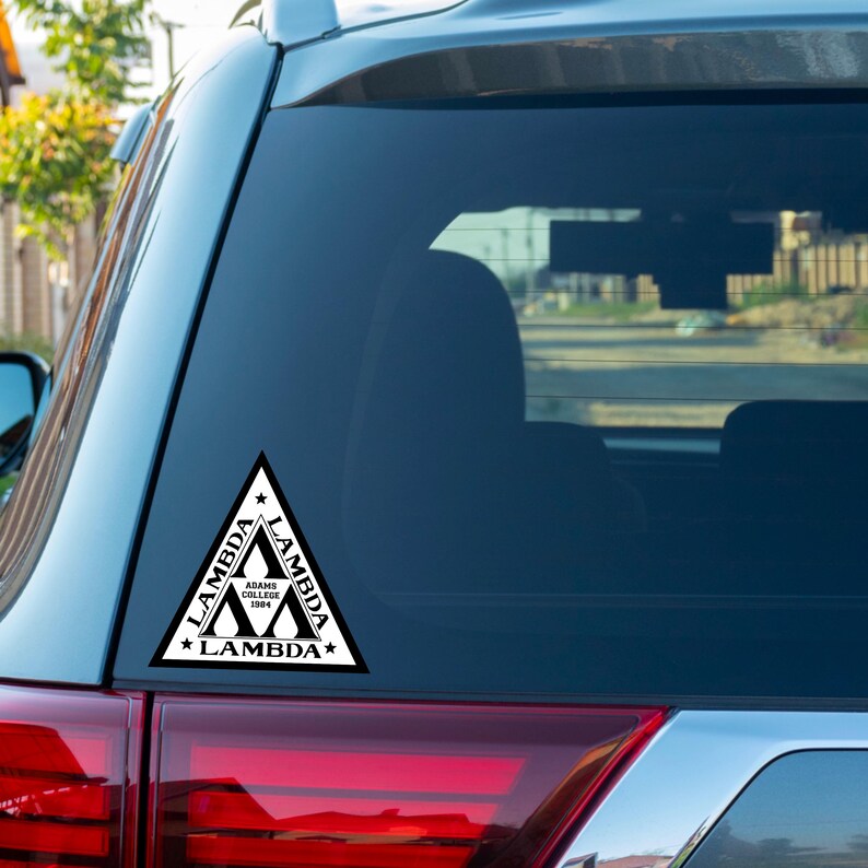 Handmade waterproof vinyl sticker featuring the Lambda Lambda Lambda fraternity logo