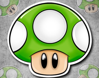 Powerup Mushroom Waterproof Vinyl Sticker Various Styles (146, 147, 151, 236, 234)