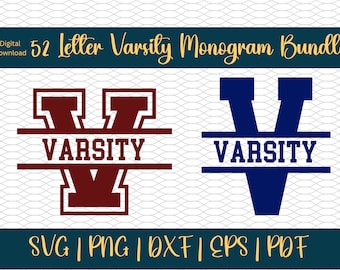 Paquete SVG de monogramas de fuentes universitarias: letras divididas, temática deportiva (descarga digital)