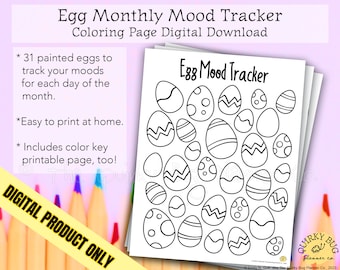 Painted Eggs Mood Tracking Coloring Page + Color Key Page - Printable Digital Download