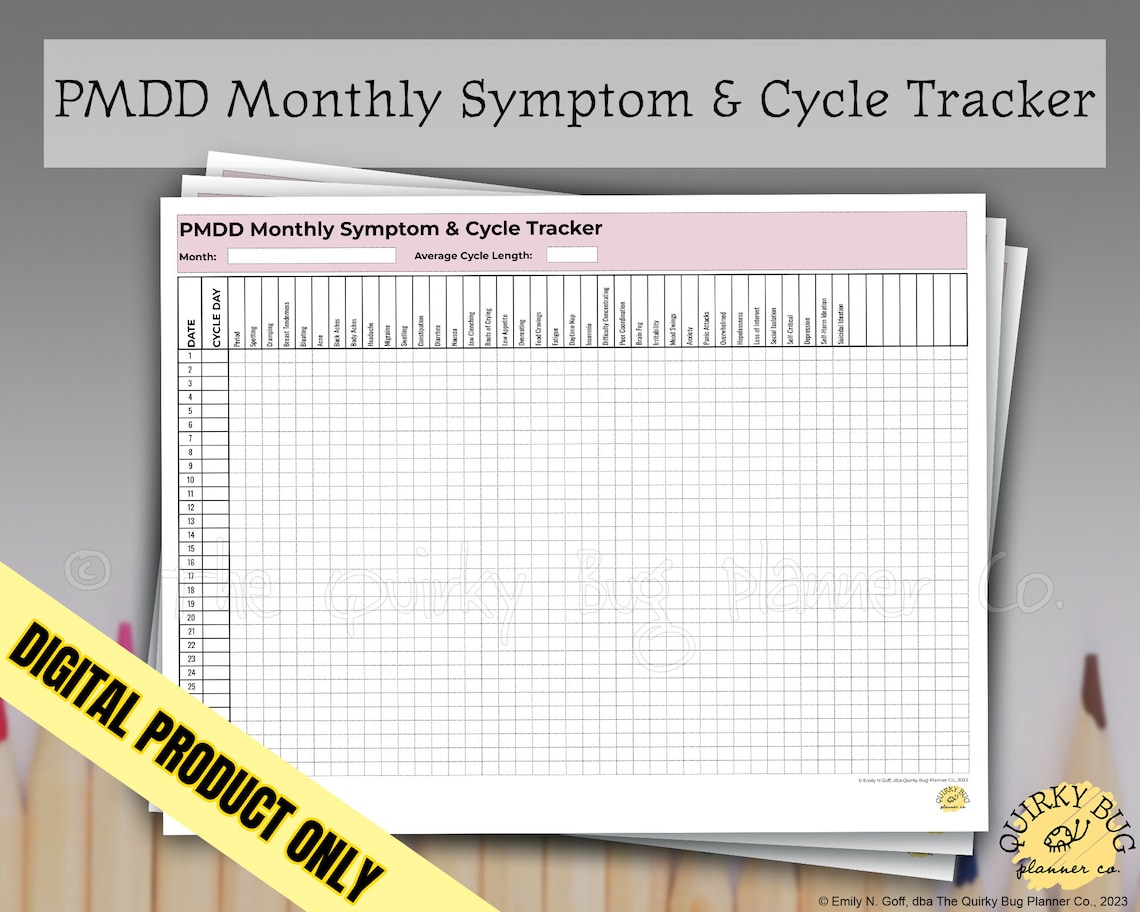 PMDD Monthly Symptom &amp; Cycle Tracker - Printable Digital Download - Etsy