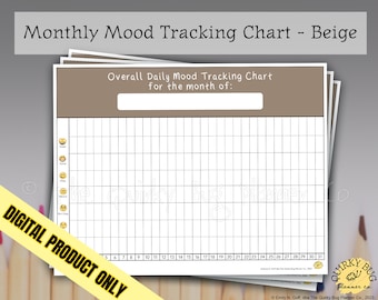 Monthly Mood Tracking Chart, BEIGE - Printable Digital Download
