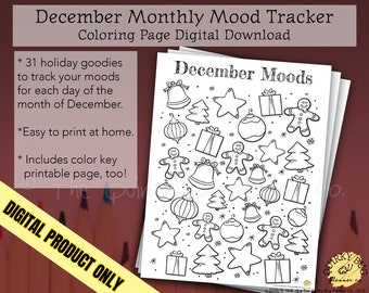 December Goodies Mood Tracking Coloring Page + Color Key Page - Printable Digital Download