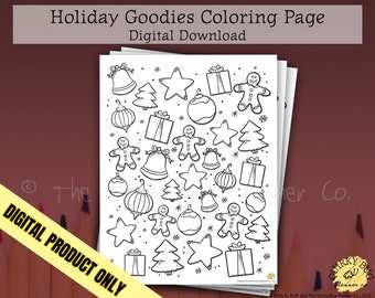 Holiday Goodies Coloring Page - Printable Digital Download