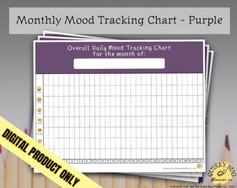 Monthly Mood Tracking Chart,PURPLE - Printable Digital Download