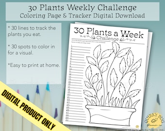 30 Plants a Week Challenge Tracker & Coloring Page - Printable Digital Download