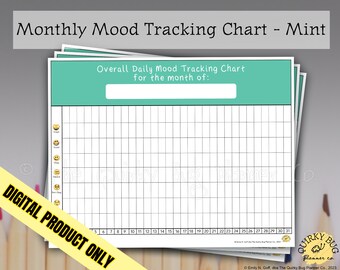 Monthly Mood Tracking Chart, MINT - Printable Digital Download