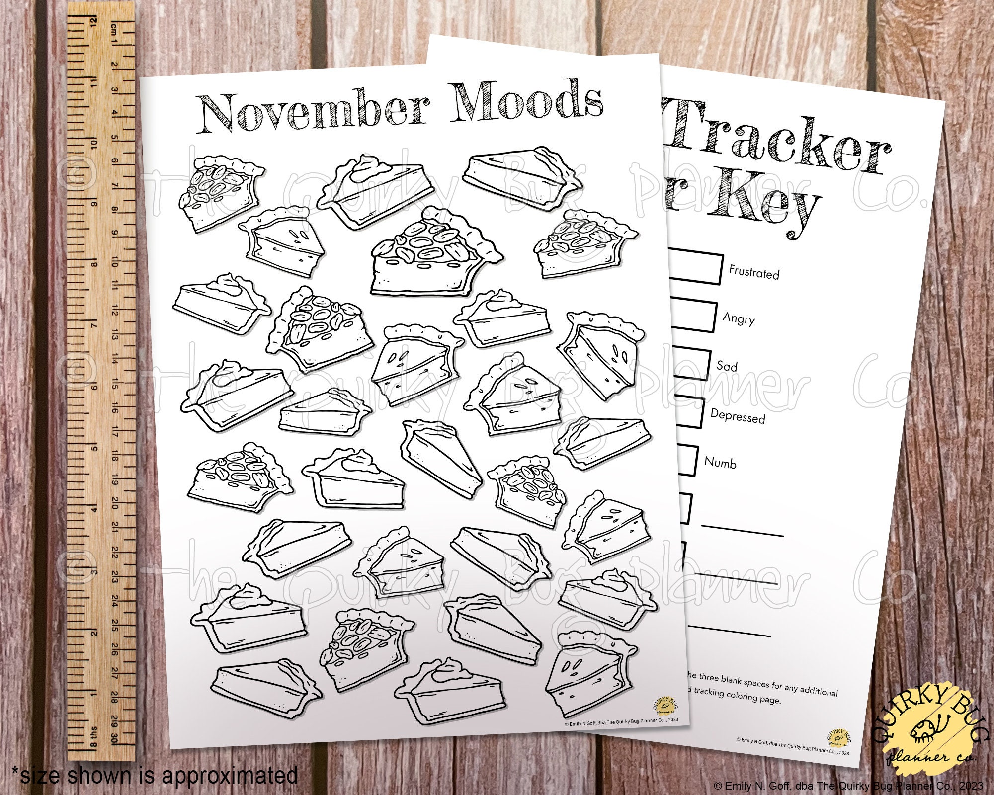 november pies mood tracking coloring page + color key page