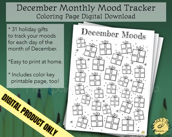 December Gifts Mood Tracking Coloring Page + Color Key Page - Printable Digital Download