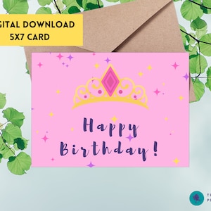 Printable Birthday princess card – 7x5 inch cards, instant download