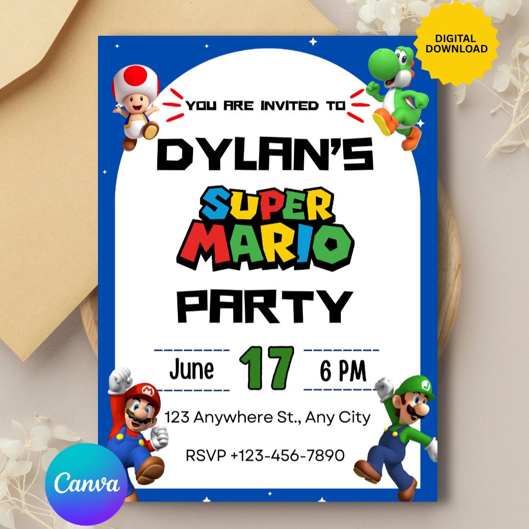 Editable Super Mario Themed Invitation Template | Digital Download ...