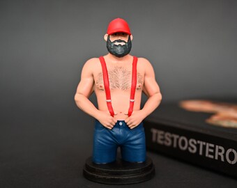 Sporty Tom -  Shirtless, Hairy Gay Hunk in a Baseball Cap - Daddy - Figurine - LGBTQ+