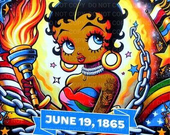 Betty Boop Freedom Torch Juneteenth Celebration Hi-resolution 300 dpi PNG digital download for Cricut, sublimation