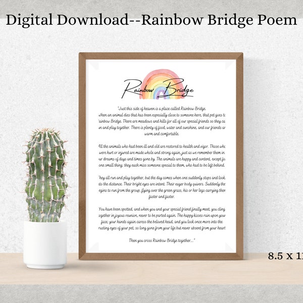 Rainbow Bridge Poem, Tribute Poem, Pet Sympathy, Loss of pet gift, Digital Download, Pet Sympathy