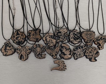 Costum Animals Necklace, Laser Cut and Engraved on Wood