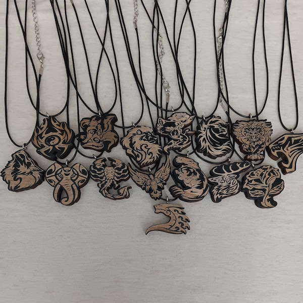 Costum Animals Necklace, Laser Cut and Engraved on Wood