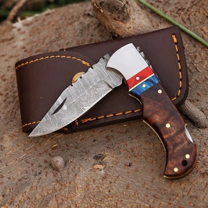 Coltello Damasco coltello tascabile pieghevole, coltello tascabile pieghevole, regalo per lo sposo, regalo di nozze regalo di anniversario, regalo di compleanno del Ringraziamento