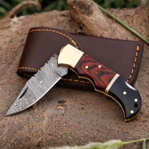 Coltello Damasco coltello tascabile pieghevole, coltello tascabile pieghevole, regalo per lo sposo, regalo di nozze regalo di anniversario, regalo di compleanno del Ringraziamento