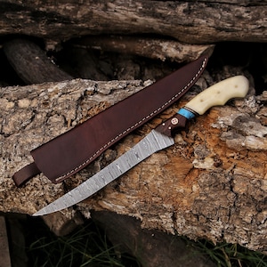 Damascus steel Fillet Fishing Knife, Handmade Damascus Fillet knife, kitchen knife , bbq Knife , steak knife , chef knife , gifts for him