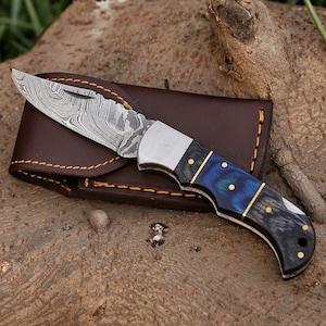 Coltello Damasco coltello tascabile pieghevole, coltello tascabile pieghevole, regalo per lo sposo, regalo di nozze regalo di anniversario, regalo di compleanno del Ringraziamento