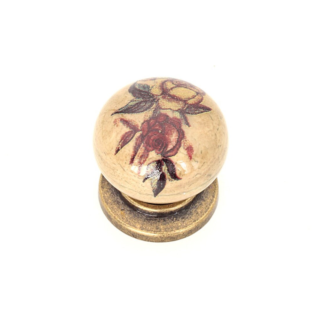 Set of 6 Antique Floral Pattern Porcelain and Bronze Furniture Handle