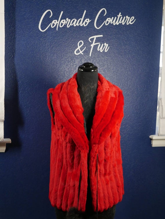 Beautiful Bright Red Sheared Real Fur Vest Coat Mi