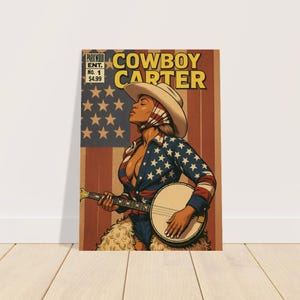 Poster vintage del fumetto "Cowboy Carter" di Beyoncé, stampa murale di una cowgirl western, stampa di musica pop, regalo per fan di Beyoncé, arredamento per la casa