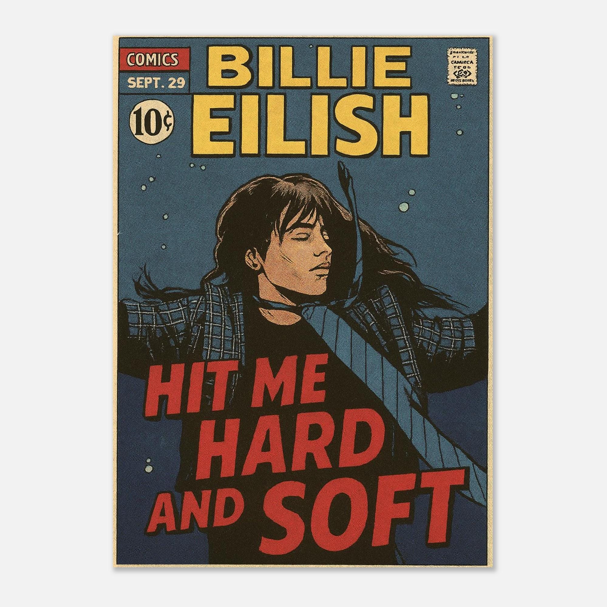 Billie Eilish Poster Comic Style, Hit Me Hard and Soft Print