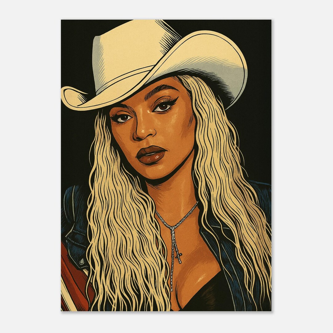 Beyoncé Cowboy Carter Poster, White Hat Western Wall Art, Vintage Comic ...