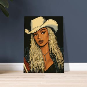 Poster Cowboy Carter di Beyoncé, decorazione murale Western con cappello bianco, stampa di fumetti vintage, decorazione per fan di BeyHive, regalo per la cultura pop e musica country