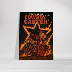 Poster di Beyoncé Cowboy Carter Fire, stampa murale di fumetti western, stampa pop glamour di Cowgirl, regalo per fan di Beyoncé, decorazione musicale vintage, estetica da rodeo