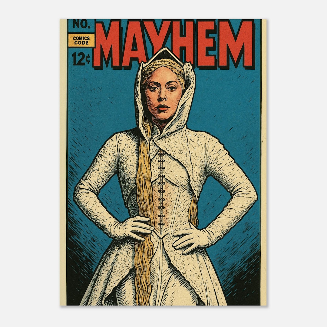 LADY GAGA MAYHEM ホワイトビニール ポスター付き Lady Gaga Mayhem Poster, White Heroine Comic Wall Art