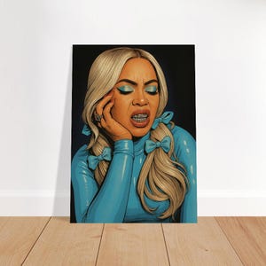 Poster Cowboy Carter di Beyoncé, stampa da parete retrò blu con fumetti, stampa fan di BeyHive, decorazione vintage della cultura pop, regalo per festival musicali