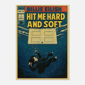 Billie Eilish Poster Comic Style, Hit Me Hard and Soft Print